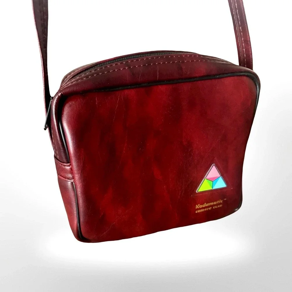 Vintage Kodak Kodamatic Camera Case Burgundy Faux Leather Shoulder Bag Retro